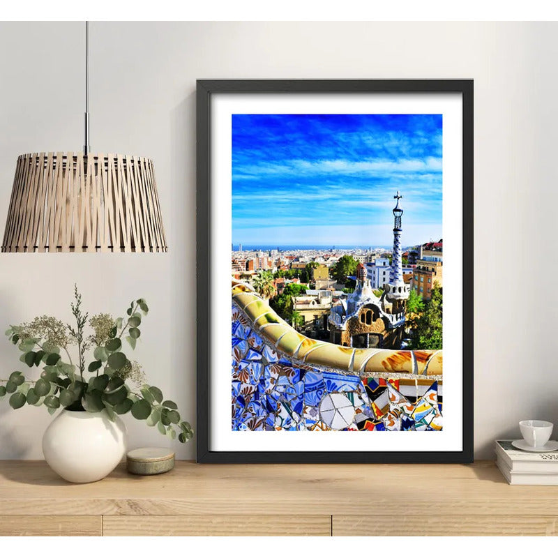Cuadro Barcelona Espana Park Güell Casas Foto Ciudad Paisaje Marco Negro
