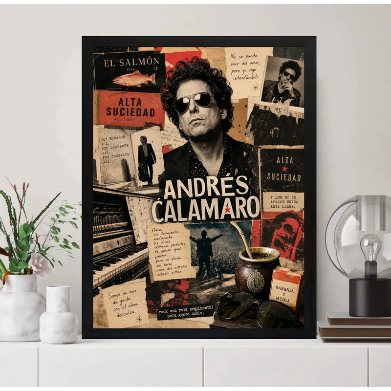Cuadro Andrés Calamaro Rock Musica Arte Canciones El Salmón Marco Negro