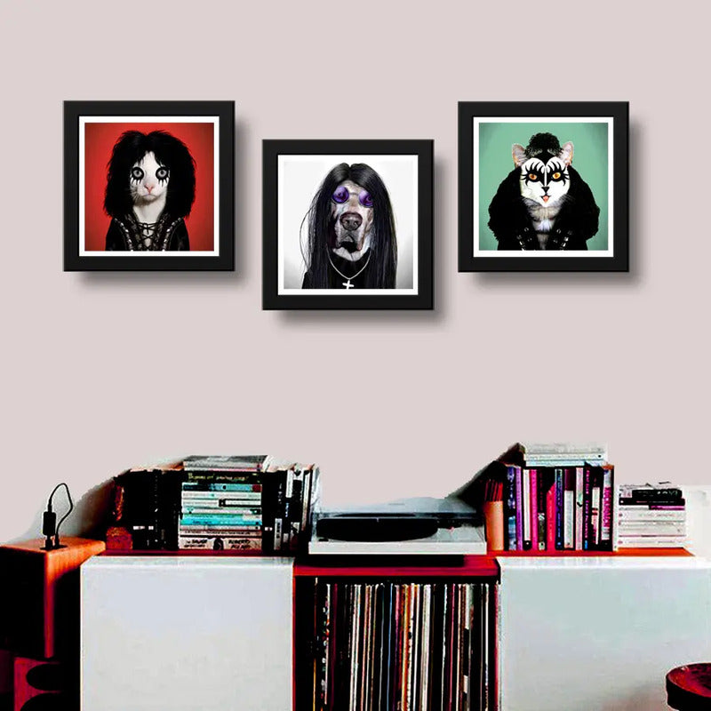 Set 3 Cuadros Perro Gato Metal Rock Kiss Ozzy Alice Cooper