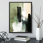 Cuadro Dormitorio Living Boho Abstracto Niebla Verde Marco Negro