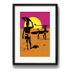 Cuadro Surf Pop Art Surfing Tabla Playa Mar Con Paspartu Marco Negro