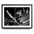 Cuadro Jimi Hendrix Blanco Y Negro Psicodélico Rock Guitarra Marco Negro