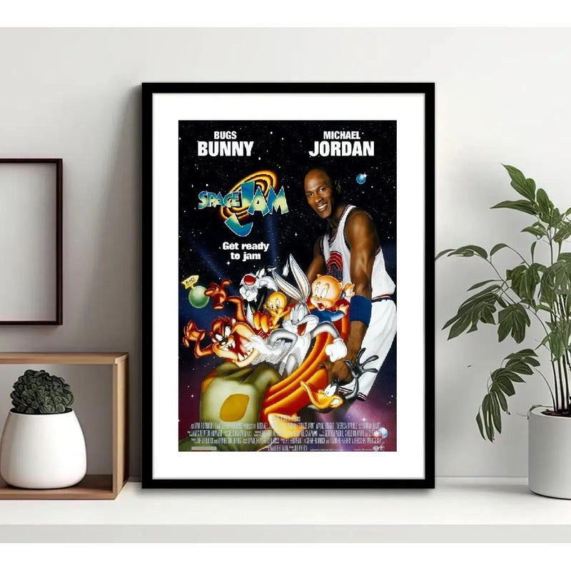 Cuadro Michael Jordan Space Jam Basket Looney Tunes Pelicula Marco Negro