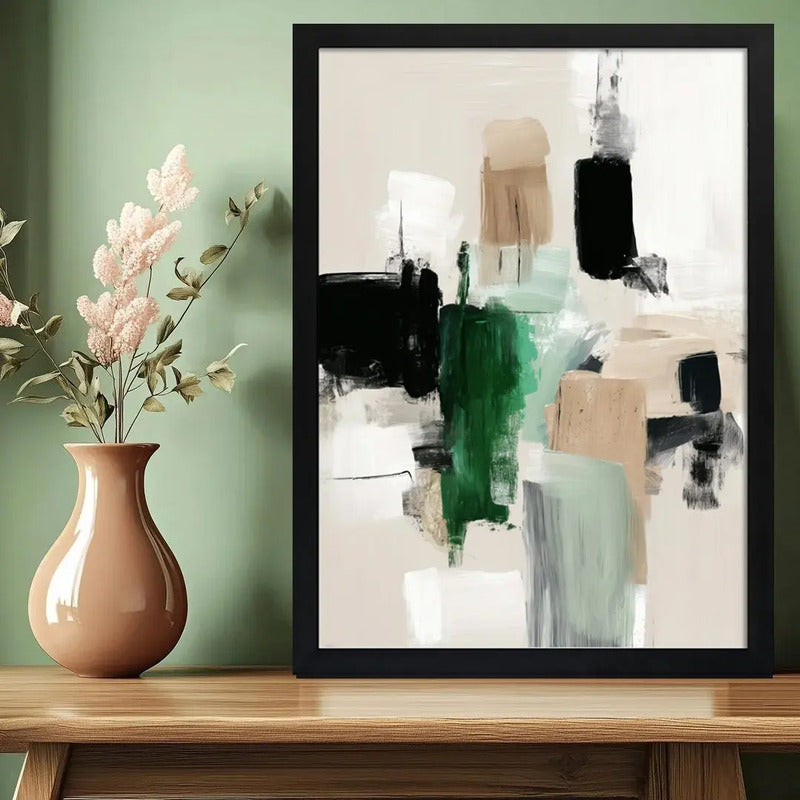 Cuadro Dormitorio Living Boho Arte Abstracto Tierra Urbana Marco Negro