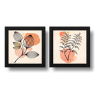 Set 2 Cuadros Boho Chic Hojas Flor Arte Decoracion - 33x33cm Marco Negro