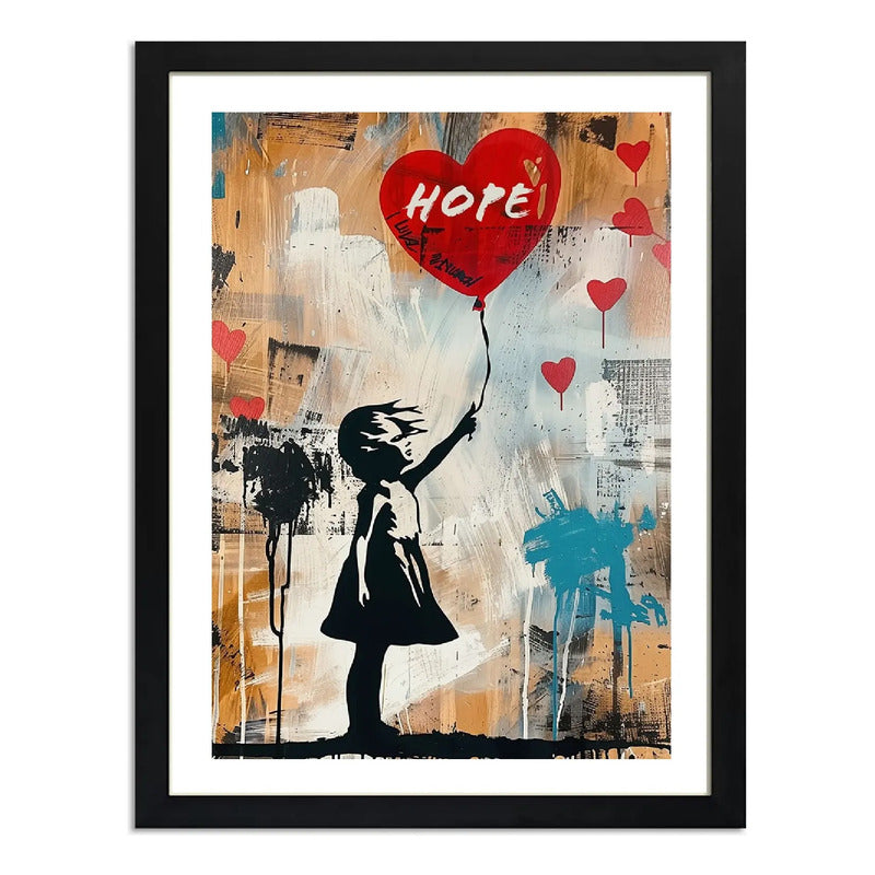 Cuadro Banksy Niña Con Globo Rojo Arte Urbano Callejera Marco Negro