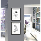 Set 2 Cuadros Flores Minimalista Blanco Y Negro Con Paspartu