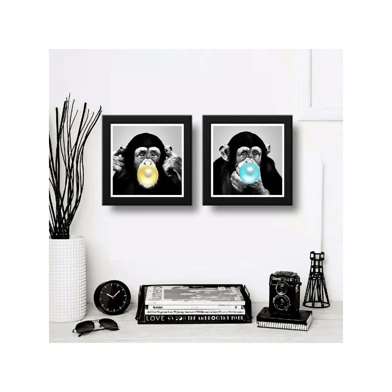 Set 2 Cuadros Monos Chicle Pop Art Colores Chimpancé Goma