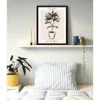 Cuadro Dormitorio Living Planta Dibujo Lineal Tonos Beige Marco Negro