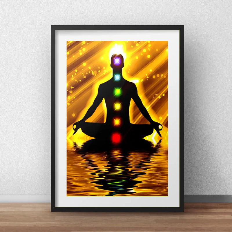Cuadro 7 Chakras Meditación Yoga Zen Decoracion Con Paspartú Marco Negro
