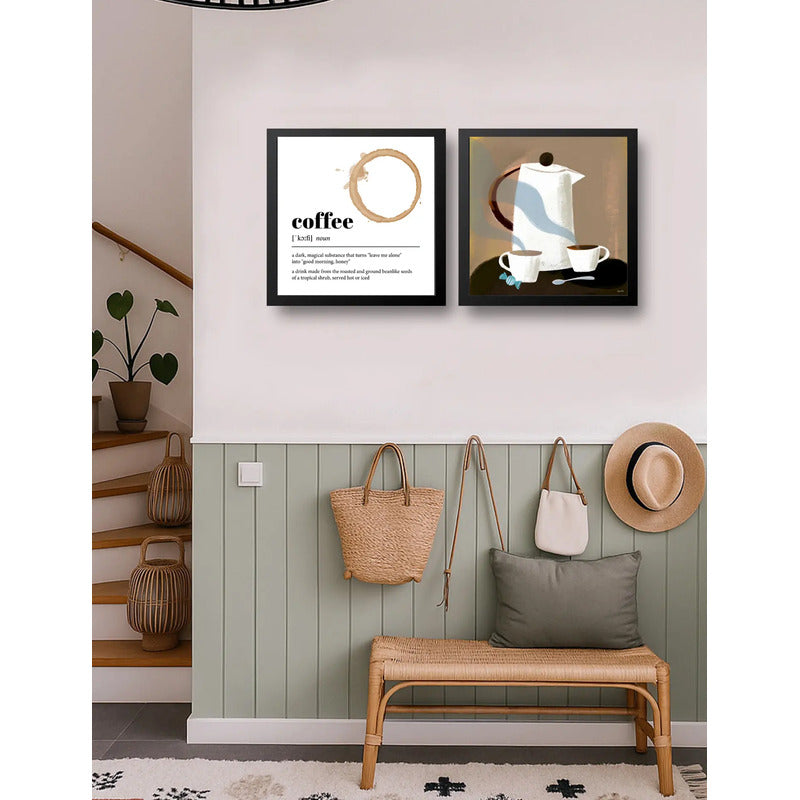 Set 2 Cuadros Living Cocina Café Definicion Arte 33x33cm Marco Negro