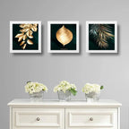Set 3 Cuadros Hojas Doradas Oro Plantas Arte Decoracion Casa