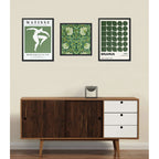 Set 3 Cuadros Para Living Cocina Estudio Tonos Verde Green Matisse William Morris Bauhaus Con Marco Negro