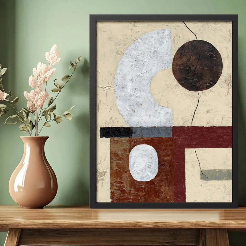 Cuadro Dormitorio Living Boho Abstracto B2 Tonos Terrosos Marco Negro