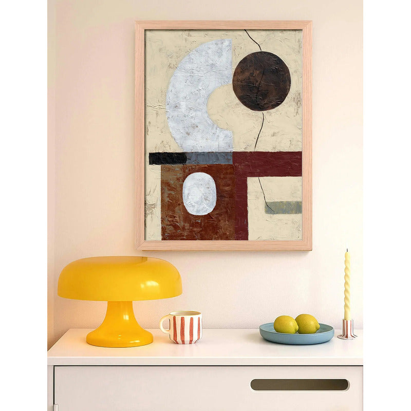Cuadro Dormitorio Living Boho Abstracto B2 Tono Terroso Oak Marco Marrón Claro