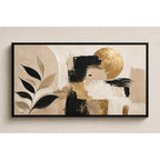 Cuadro Dormitorio Living Boho Abstracto Hojas Neutros Grande Marco Negro