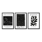 Set 3 Cuadros Picasso Matisse Kusama Black Minimalista Arte Marco Negro