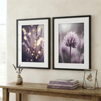 Set 2 Cuadros Flores Lavanda Cola Liebre Purple Con Paspartú Marco Negro