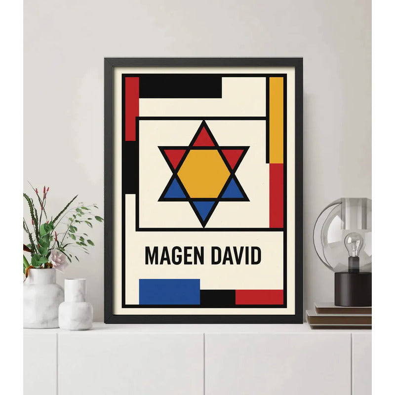 Cuadro Arte Judaico Magen David Estrella Arte Estilo Bauhaus Marco Negro