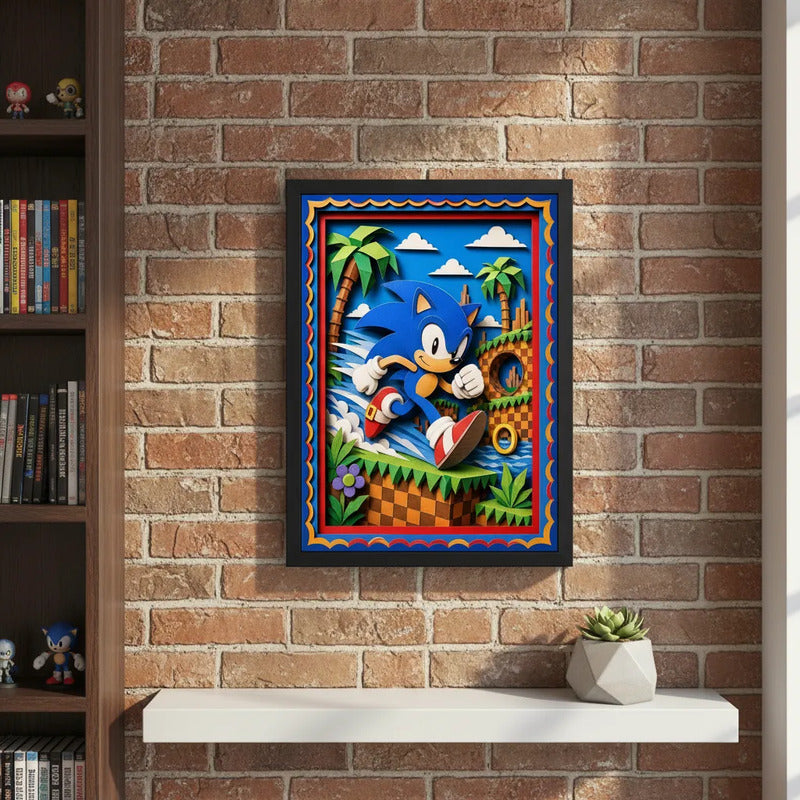 Cuadro Sonic The Hedgehog Efecto 3d Game Pelicula Marco Negro