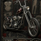 Cuadro Chopper Vintage Moto Icónico Detalles Specs Efecto 3d Marco Negro