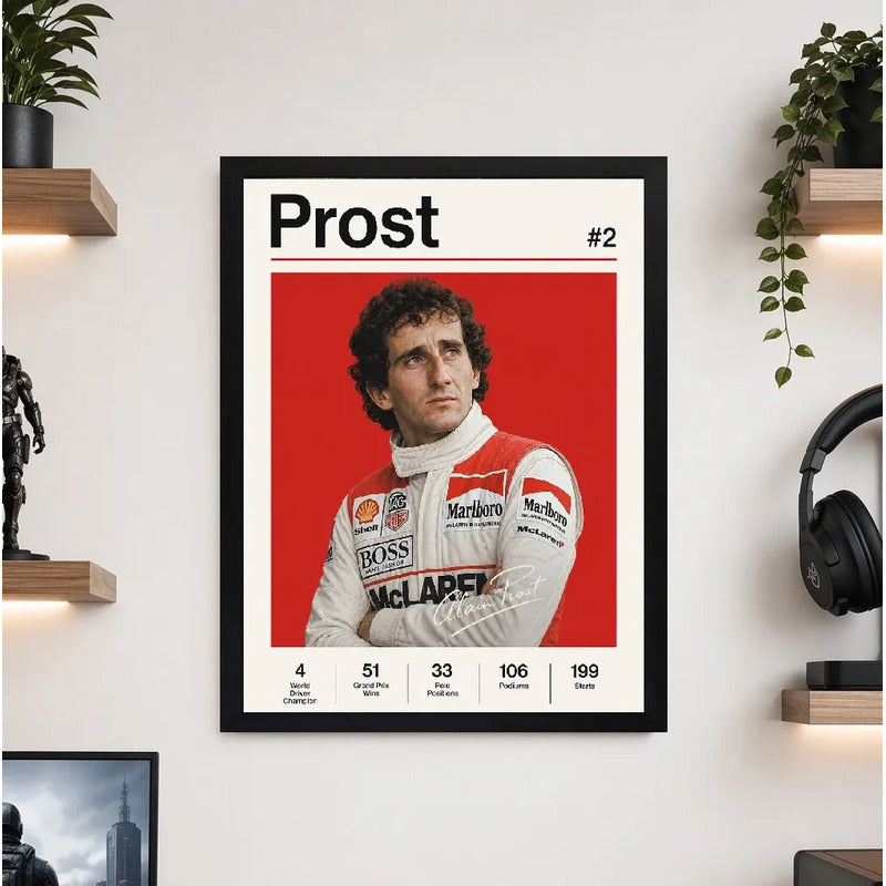 Cuadro Alan Prost Piloto Formula 1 Logros Signature Auto Marco Negro
