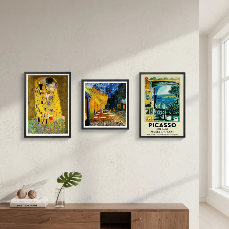 Set 3 Cuadros Para Living Cocina Estudio Famous Artists Gustav Klimt Van Gogh Picasso Con Marco Negro