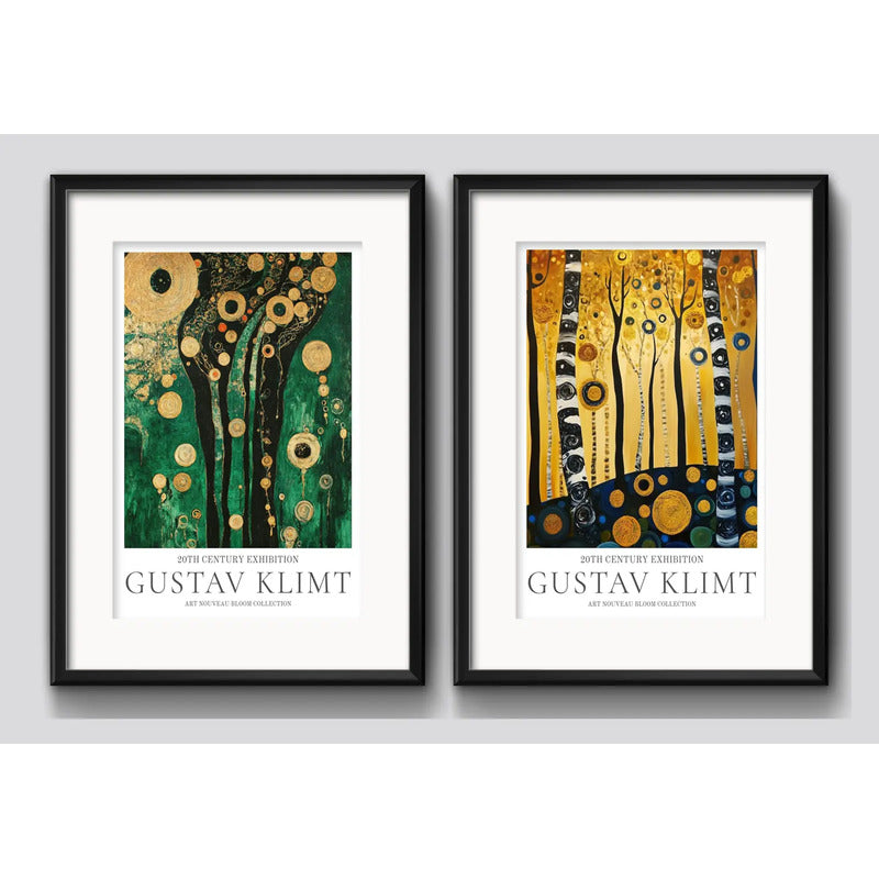 Set 2 Cuadros Gustav Klimt Árbol De La Vida Con Paspartú Marco Negro
