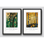 Set 2 Cuadros Gustav Klimt Árbol De La Vida Con Paspartú Marco Negro
