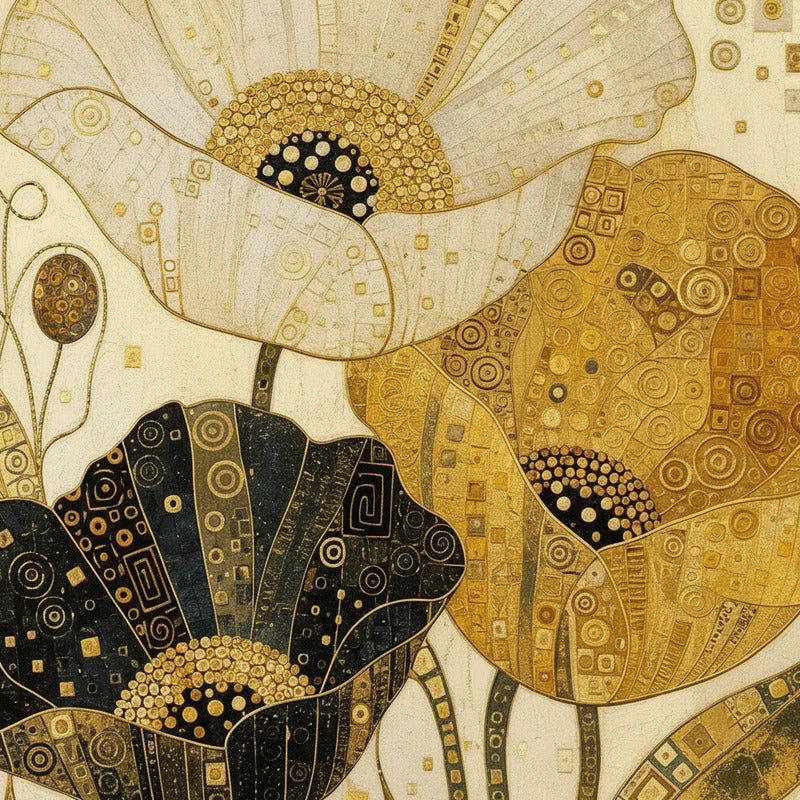Cuadro Living Dormitorio Floral Dorado Beige Gustav Klimt Marco Negro