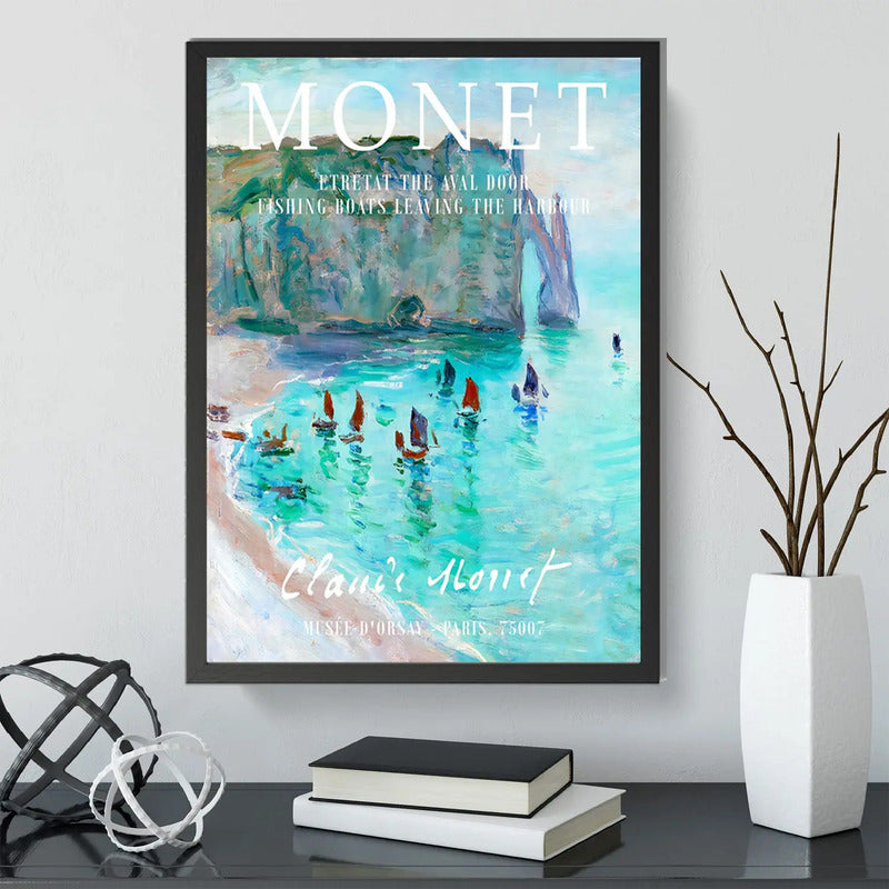 Cuadro Dormitorio Living Claude Monet Barcos Pesca Puerto Marco Negro