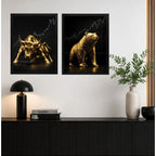 Set 2 Cuadros Toro Y Oso De Wall Street Dorado Arte Golden Marco Negro