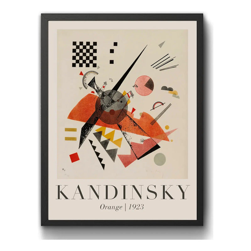 Cuadro Dormitorio Living Kandinsky Abstracto Tonos Beige Marco Negro