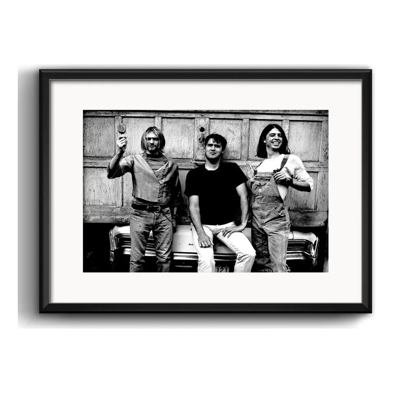 Cuadro Nirvana Blanco Y Negro Banda Rock Musica Con Paspartú Marco Negro
