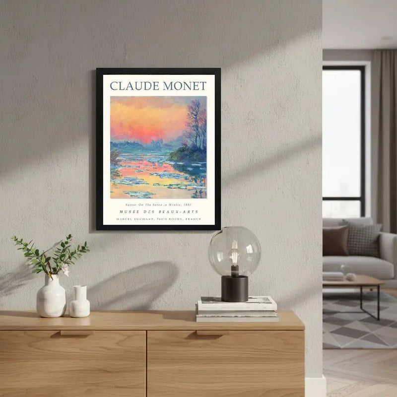 Cuadro Dormitorio Living Claude Monet Atardecer En El Sena Marco Negro
