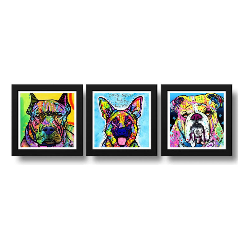 Set 3 Cuadros Perro Pop Art Colorido Mascota Pet Decoracion