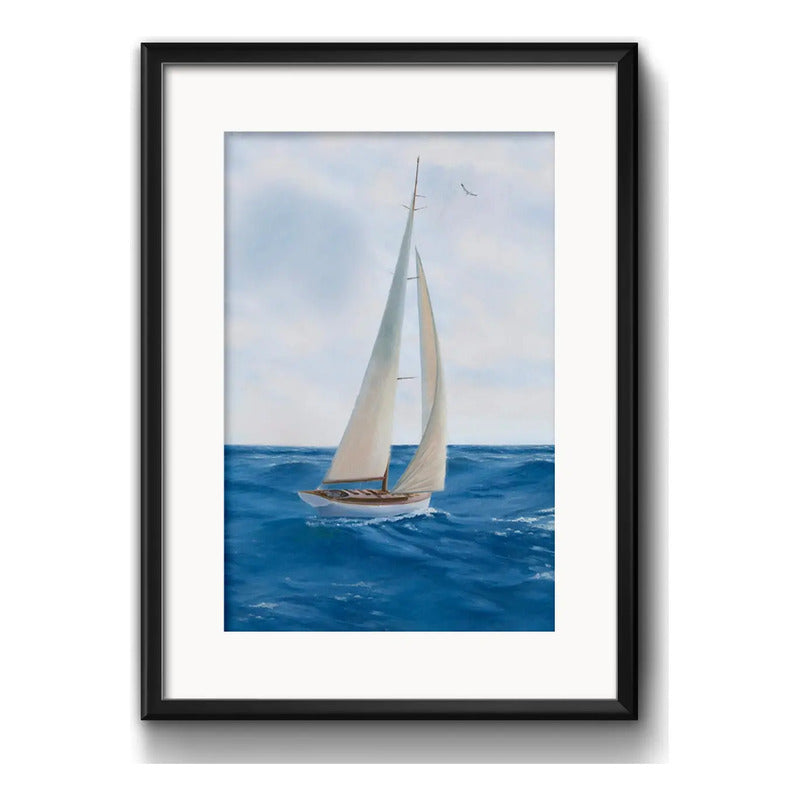 Cuadro Vela Velero Mar Pescador Brs2 Decoracion Con Paspartú Marco Negro