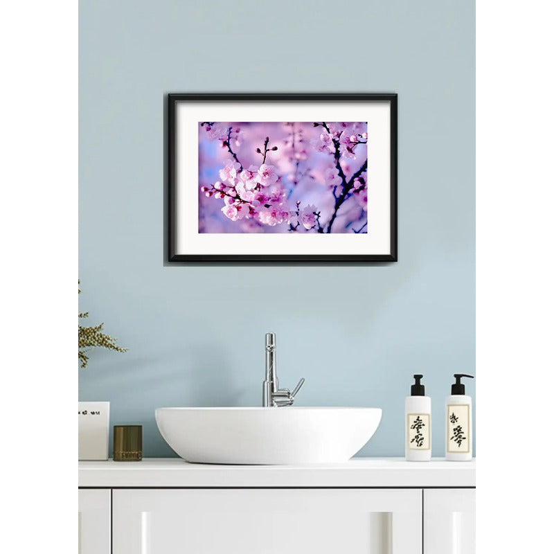 Cuadro Cerezo Sakura Flores Arte Japones Arbol Con Paspartú Cerezo Sakura 4 Con Marco Negro