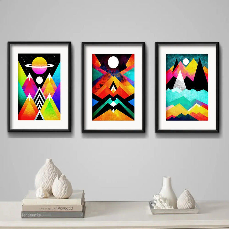 Set 3 Cuadros Geometrico Escandinavo Arte Color Con Paspartu