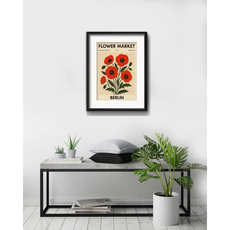 Cuadro Flower Market Berlin Flores 53x43cm Con Paspartú Marco Negro