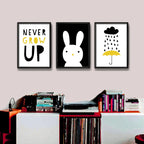 Set 3 Cuadros Conejo Frase Decoracion Dormitorio Infantil Marco Negro
