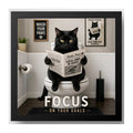 Cuadro Para Decoracion Bano Gato Negro Motivacional 33x33cm Marco Negro