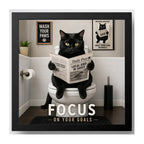 Cuadro Para Decoracion Bano Gato Negro Motivacional 33x33cm Marco Negro