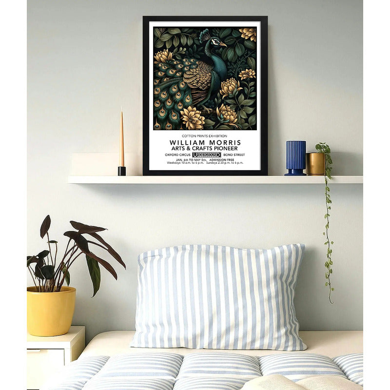 Cuadro William Morris Pavo Real Botanico Flor Ave Art Craft Pavo Real Botanico William Morris 2 Marco Negro