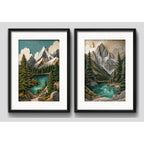 Set 2 Cuadros Paisaje Montañosa Textura 3d Brs1 Con Paspartu 43x33cm Cada Cuadro Negro