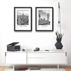 Set 2 Cuadros New York Londres Blanco Negro 53x43cm Paspartú Marco Negro
