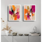 Set 2 Cuadros Dormitorio Living Abstracto Arte Expresionista Marco Blanco
