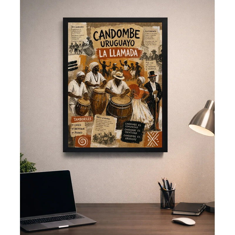 Cuadro Carnaval Uruguayo Candombe La Llamada Arte Retro Marco Negro