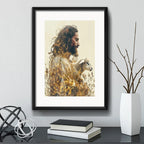 Cuadro Jesús Cristo Senor Y El Cordero De Dios Con Paspartú Marco Negro