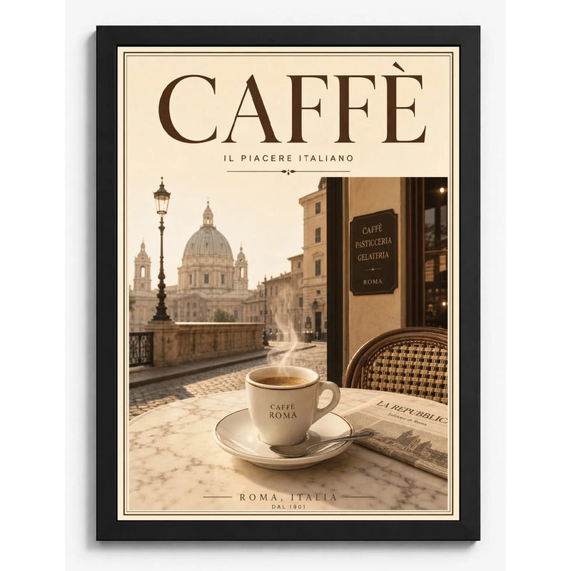 Cuadro Café Roma Il Piaciere Italiano Cocina Retro Vintage Marco Negro